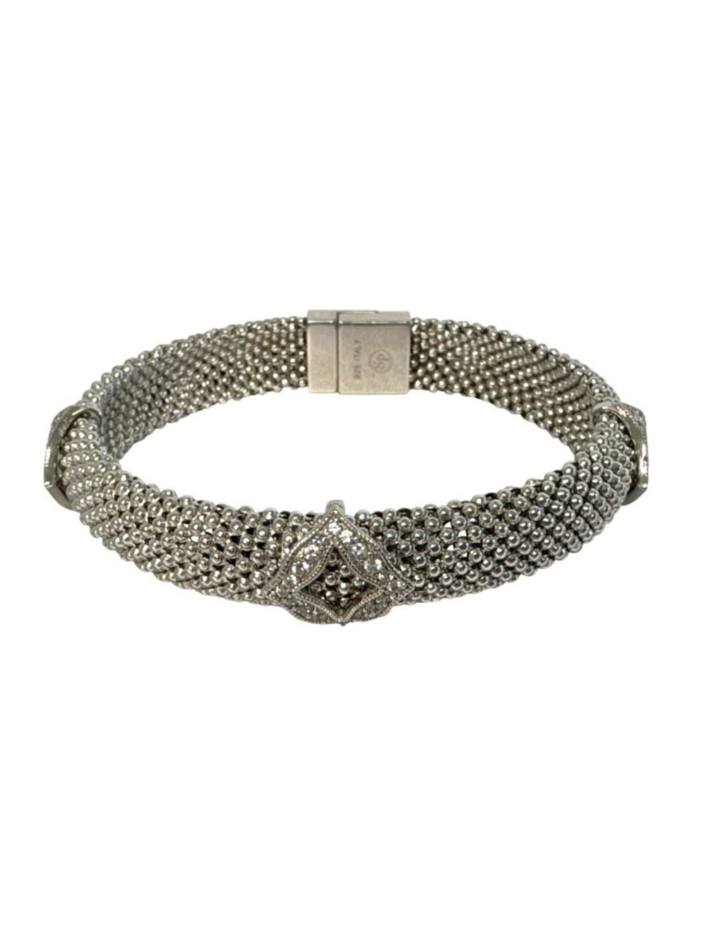 .925 Silver Mesh Diamond-Accented Bracelet With Magnetic Clasp